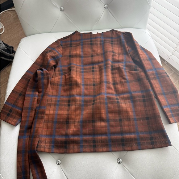 Ann Taylor Brown and Blue Plaid Blouse - Picture 3 of 5